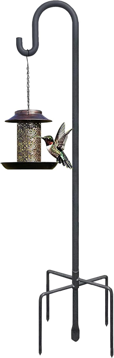 Highpro Shepherds Hooks for Outdoor 47 Inch Bird Feeder Pole Squirrel Proof Hummingbird Feeder Stand Heavy Duty with 5 Prong Base for Hanging Bird Feeder, Plant Baskets, Solar Light Lanterns