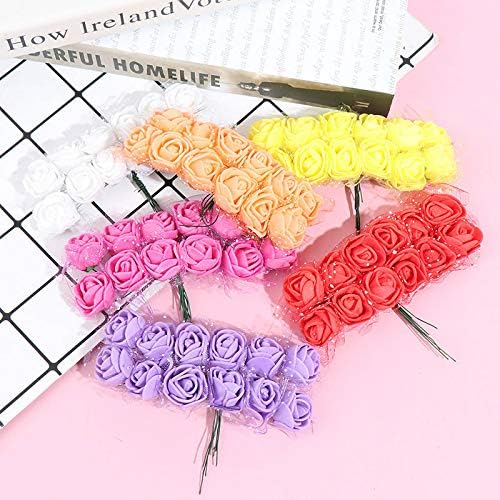 Mini Fake Rose Flower Heads 144pcs Mini Artificial Roses DIY Wedding Flowers Accessories Party Baby Shower Home Decorations(Bottom add Gauze) Yellow
