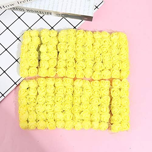 Mini Fake Rose Flower Heads 144pcs Mini Artificial Roses DIY Wedding Flowers Accessories Party Baby Shower Home Decorations(Bottom add Gauze) Yellow