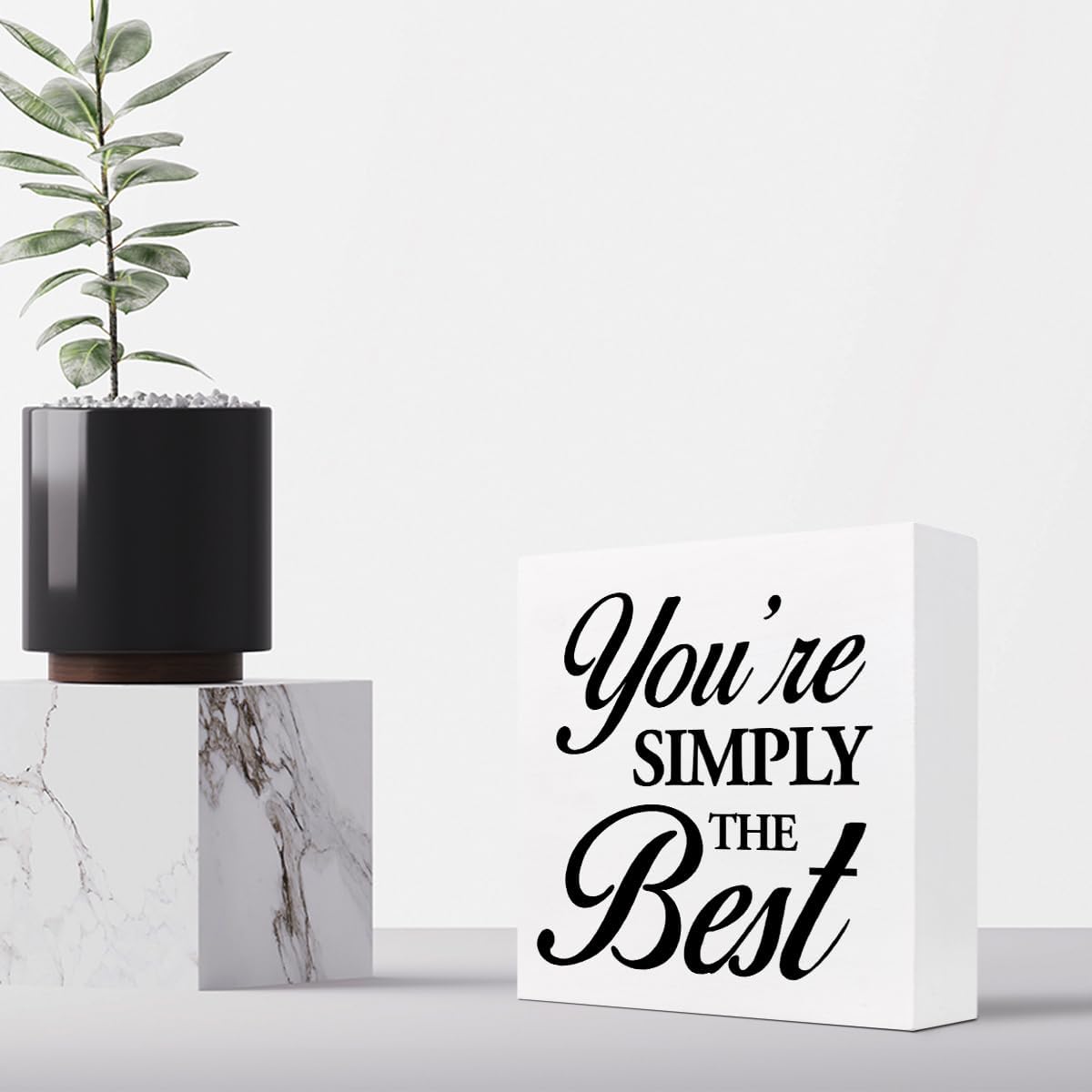 You're Simply the Best Wood Box Sign Desk Decor,Inspirational Simply Said Wood Block Sign for Home Office Shelf Table Decor