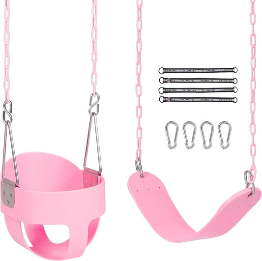 RedSwing High Back Full Bucket Swing with Heavy Duty Swing Seat Combo Pack (Triangle and Chain Dip), Tree Straps Included, Pink