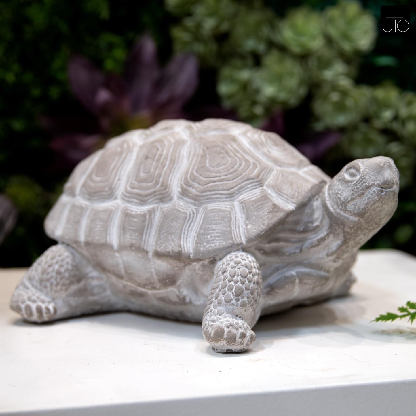 Modern Small Standing Turtle Figurine, Unique Cement Figurines, Handcrafted Decorative Washed Concrete Finish White Sculpture for Home, Garden,Office: 12.50"x9.00"x5.75"H