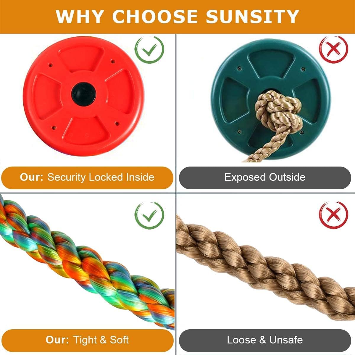 2 Pack Swing Seats with Tree Climbing Rope, Multicolor Swings with Platforms - Outdoor Toys for Kids&Adults- Playground Backyard Swingset Accessories with 5Ft Strap and Snap Hook