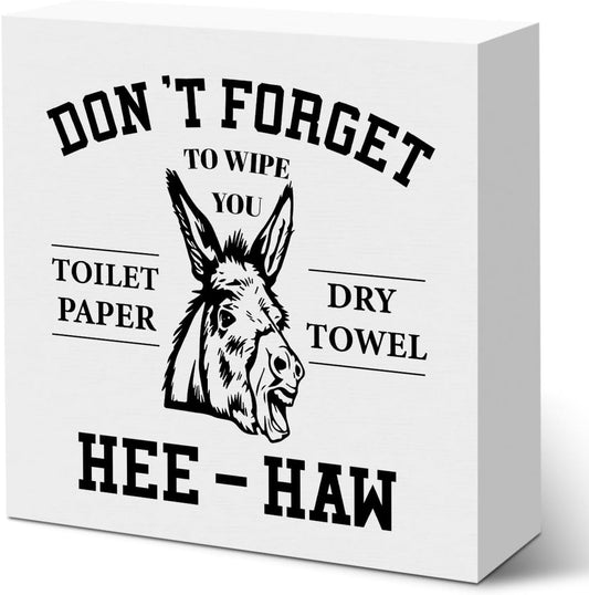 Funny Bathroom Signs Wooden Box Sign, Donkey Humorous wooden Signs, Don't Forget to Wipe Your Toilet Paper, Funny Bathroom Decor for Home Desk Shelf Tabletop Toilet