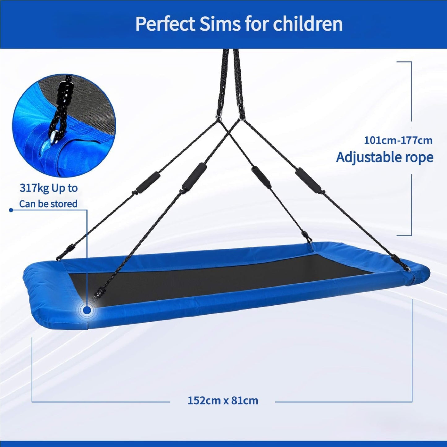 60-Inch Heavy-Duty Rectangle Platform Swing for Backyards - 700lb Capacity Waterproof Outdoor, Kids & Adults Tree Swing (Blue)