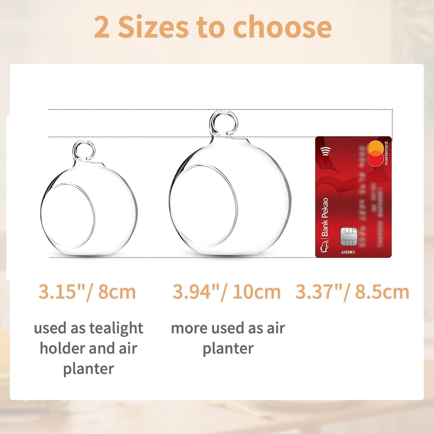 Set of 8 Air Plant Holder Hanging Glass Globe Tea Light Candle Holders Home Wedding Party Centerpieces Decor Indoor Outdoor Tealight Candleholders (8Pcs 4 inches Diameter)