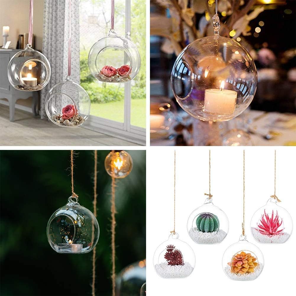 Sziqiqi 3.15inch Glass Globes Glass Bulbs Hanging Tea Light Holder Terrarium Container Wedding Centerpiece Backyard Decoration Christmas Ornaments 90pcs+10 Extra