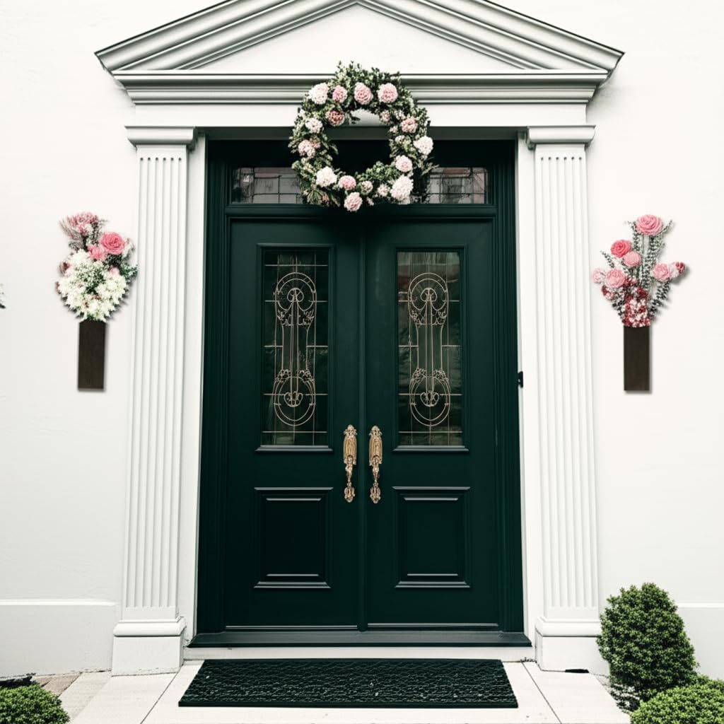 2 Pieces Wooden Wall Hanging Plant Pots Vase Contains Artificial Green Plants for Indoor Fake Plants Greenery Flowers, Modern Planters for Bathroom, Living Room, Kitchen Decor, (Brown)