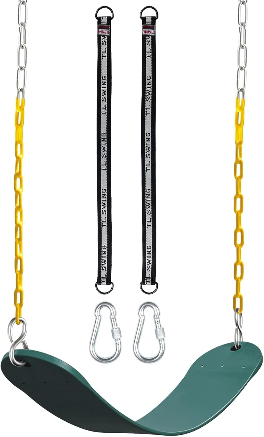 Decorlife Outdoor Swings Seats with 66" Rust-Resistant Heavy Duty Chain, Playground Swing Set Accessories Replacement Anti-Slip Seats, Backyard Swing Support 330lb for Kids or Adults (Green)