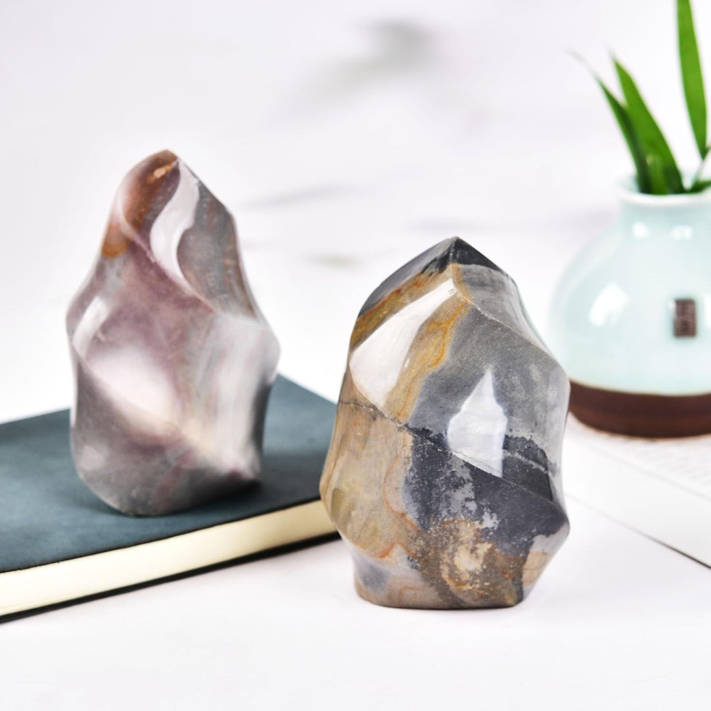 AMOYSTONE Polychrome Jasper Flame Shaped Stone Towers Obelisk Natural Healing Crystal Quartz Reiki Energy Decoration Home Office 0.6-1.0LBS