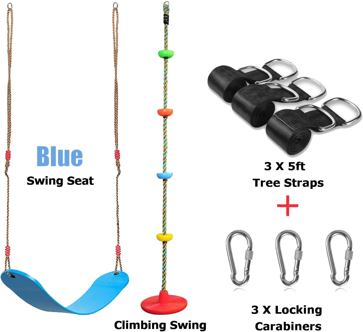 2 Pack Swing Seats with Tree Climbing Rope, Multicolor Swings with Platforms - Outdoor Toys for Kids&Adults- Playground Backyard Swingset Accessories with 5Ft Strap and Snap Hook