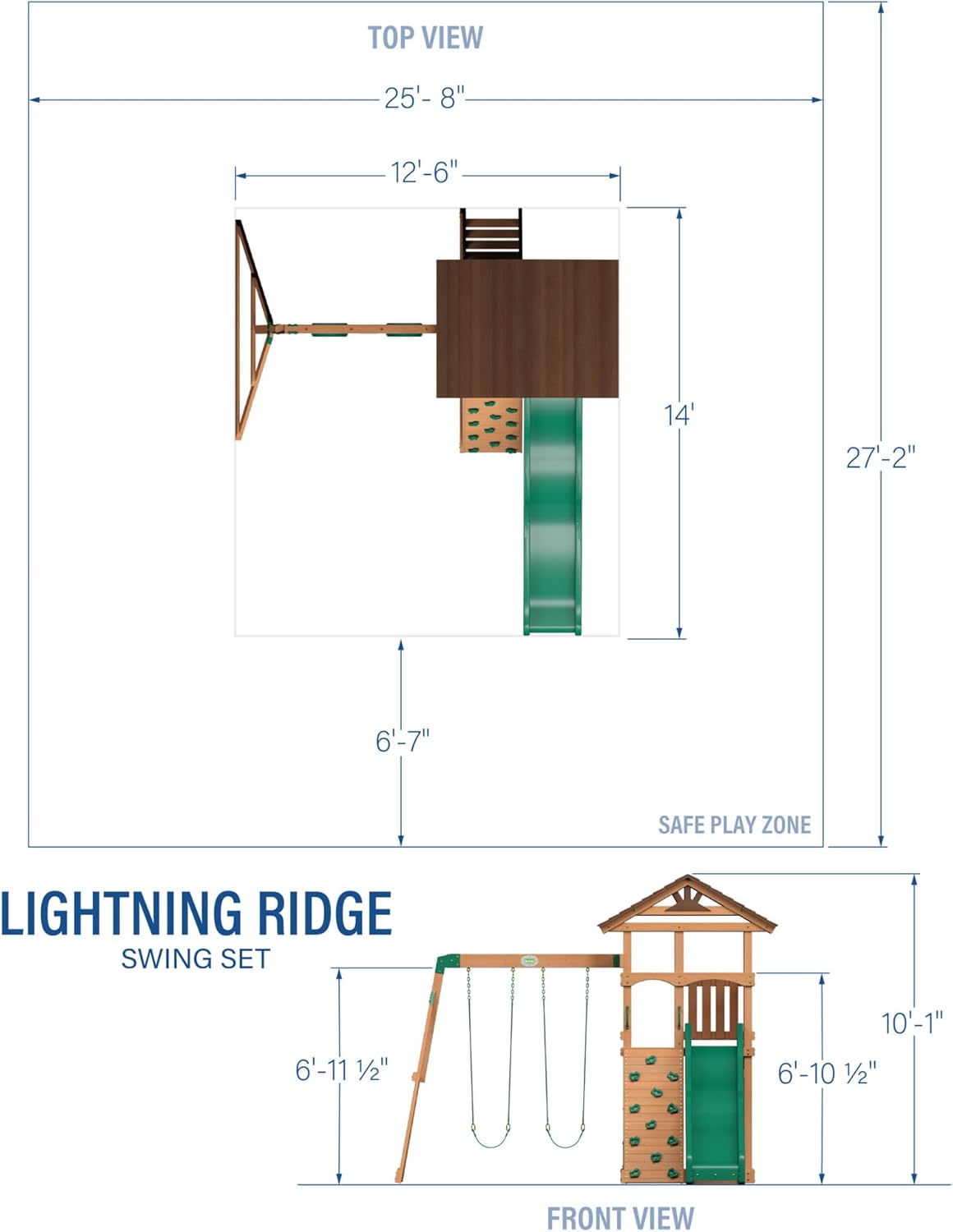 Backyard Discovery Lightning Ridge Cedar Wood Swing Set with Wave Slide, Play Deck, Rock Wall, Sandbox, Belt Swings, Toy Telescope, Steering Wheel, Step Ladder, Outdoor Playset