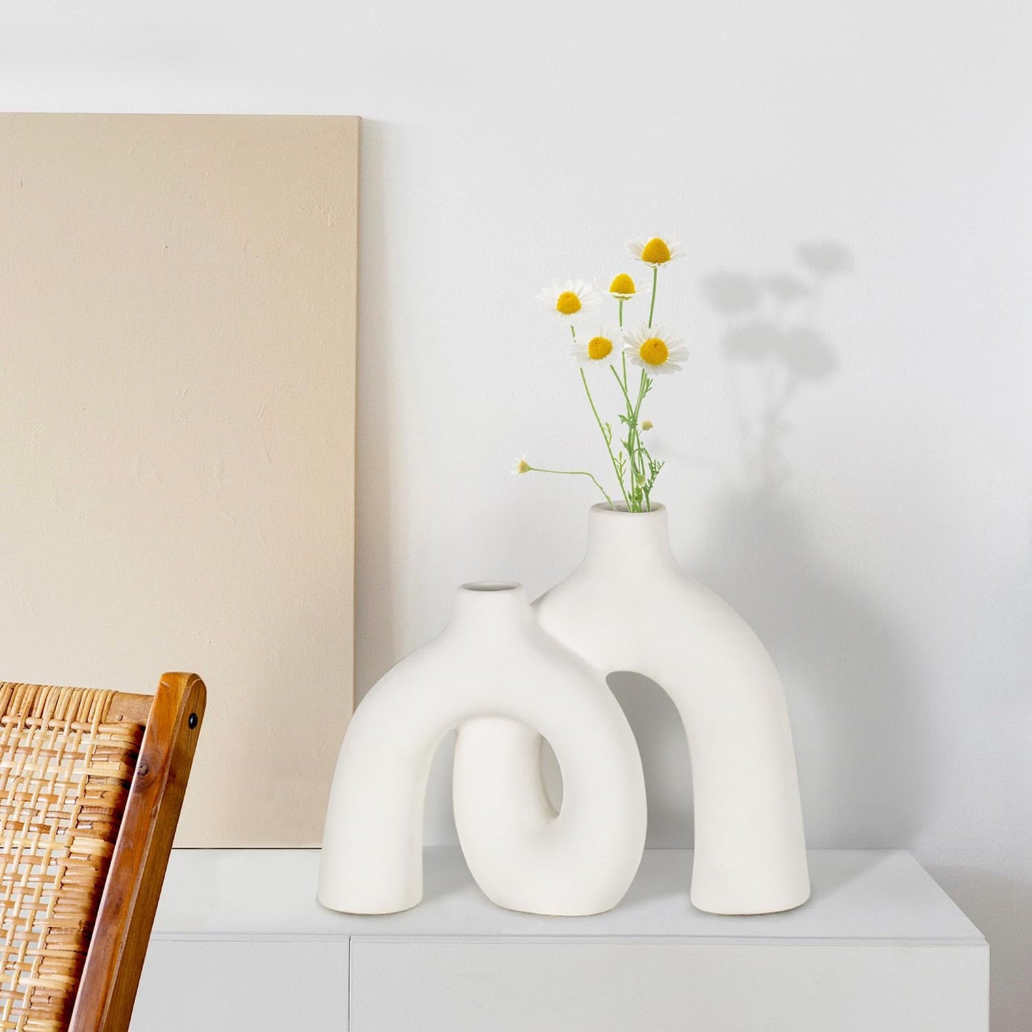 CEMABT Modern Nordic Boho Vase Set - Elegant White Matte Ceramic Home Decor for Living Room, Bookshelf, Mantel, Entryway Table & Console Décor | Shelf Decorations Gift