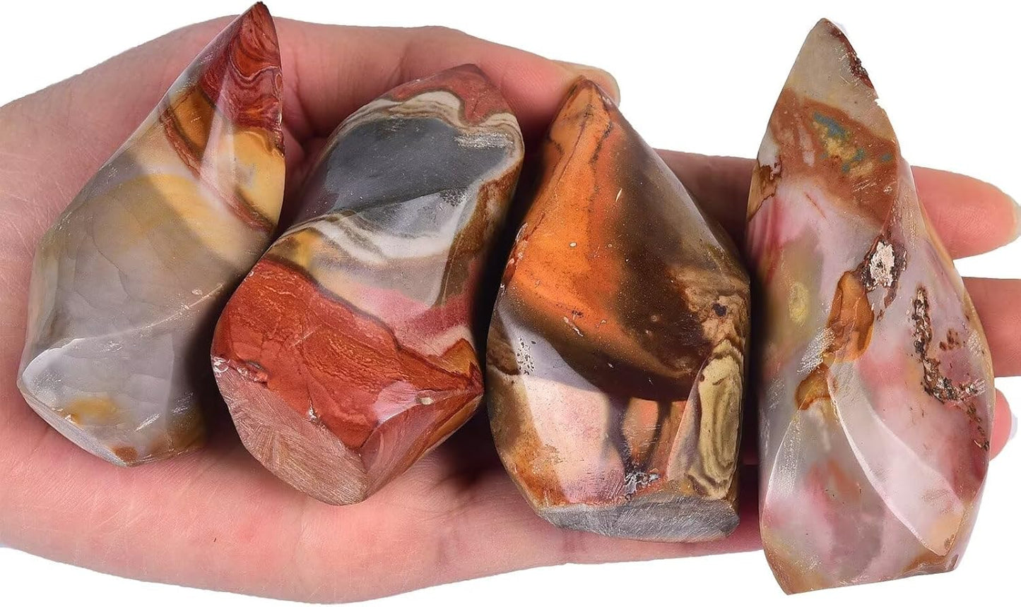 AMOYSTONE Polychrome Jasper Flame Shaped Stone Towers Obelisk Natural Healing Crystal Quartz Reiki Energy Decoration Home Office 1.0 Pound