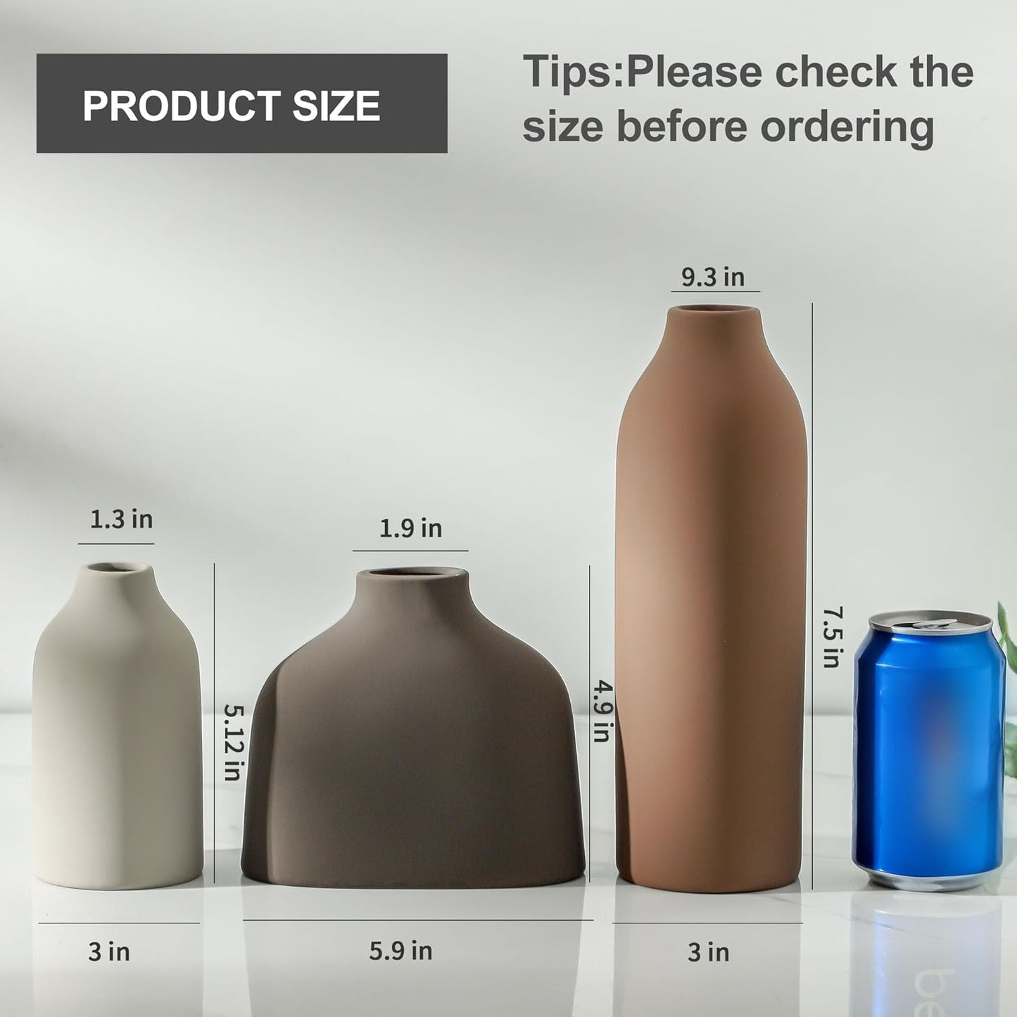 Ceramic Vase Set of 3,Flower Vase Home Decor,Rustic Modern Farmhouse Decor Pottery Vases, Pampas Grass Dried Fresh Flowers,Bedroom,Living Room,Bookshelf Decoration, Centerpiece Table Decor,Boho Decor.