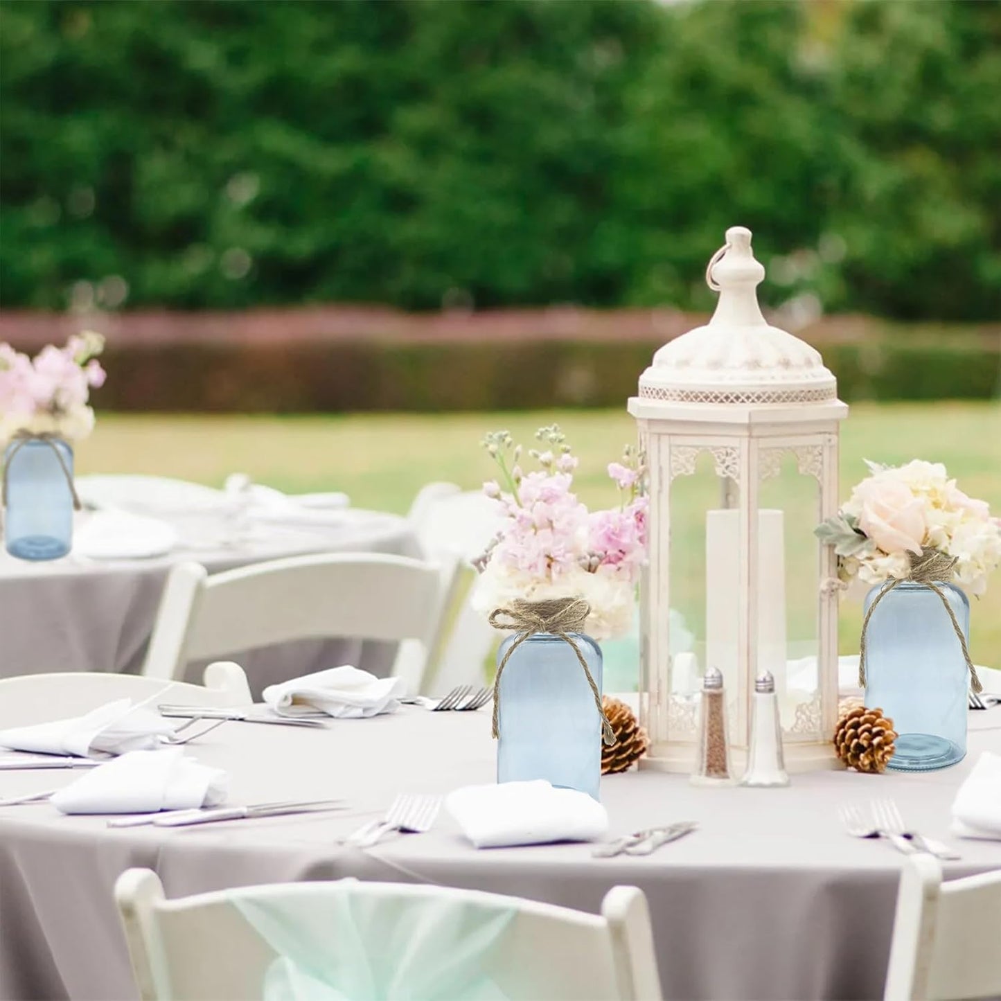 Vintage Glass Flower Vase，12 Pack Blue Farmhouse Glass Centerpiece Vases Mason Jars for Weddings, Parties & Home Decor Bulk (12, Blue)