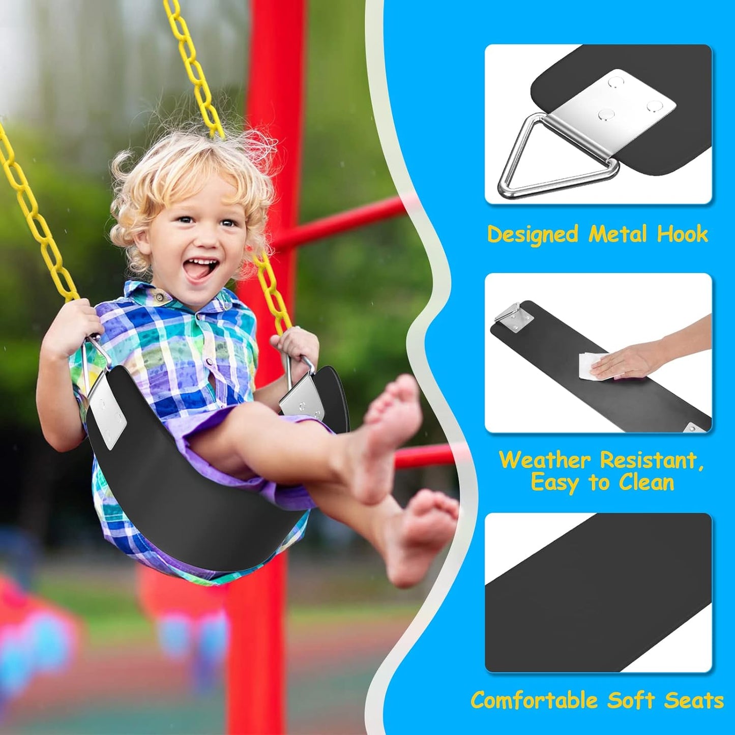 AGPTEK Swing Seat, 30.4 x 6 x 0.27 Inch Yard Swing for Boys and Girls & Adults with Metal Triangle Ring - Black (113KG /250LB Weight Limit)