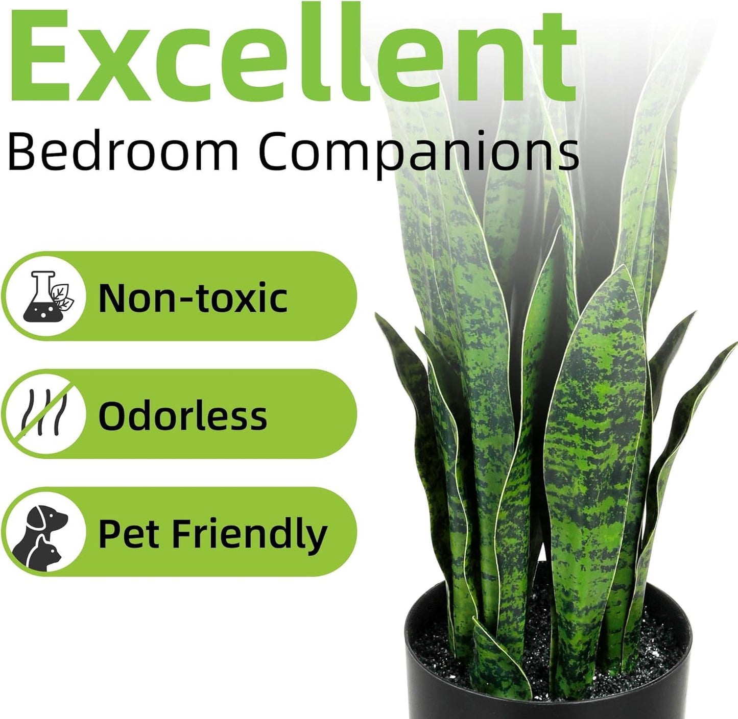KOL 3ft 2-Pack Artificial Snake Plant - 32 Thick Lifelike Leaves, Faux Silk Sansevieria for Indoor Home & Garden Decor, 35in Potted Fake Mother-in-Law's Tongue Plants, Green