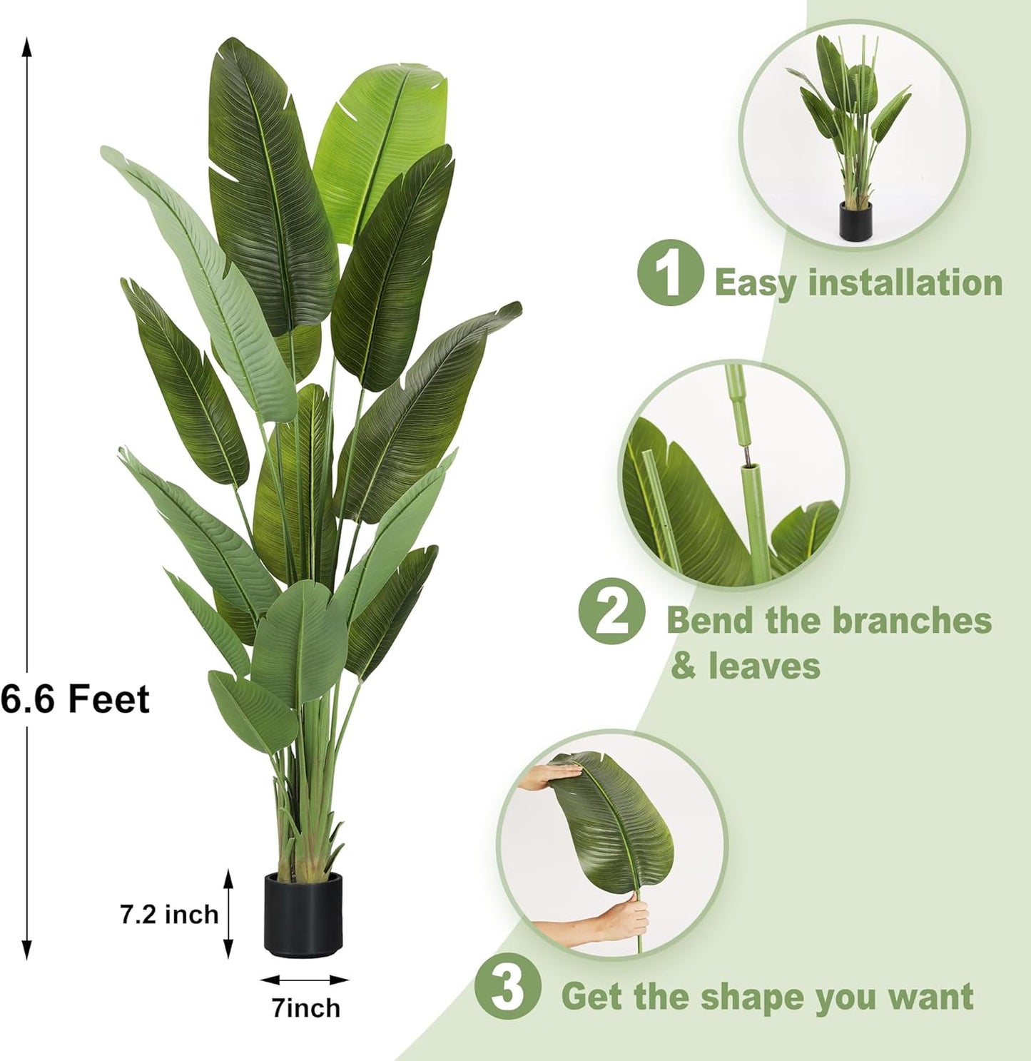 Artificial Tree 6.6Ft Silk Bird of Paradise Large Big Fake Potted Plants Tall Faux Silk Floor Plants for Home Living Room Bedroom Office Decor Indoor Outdoor…