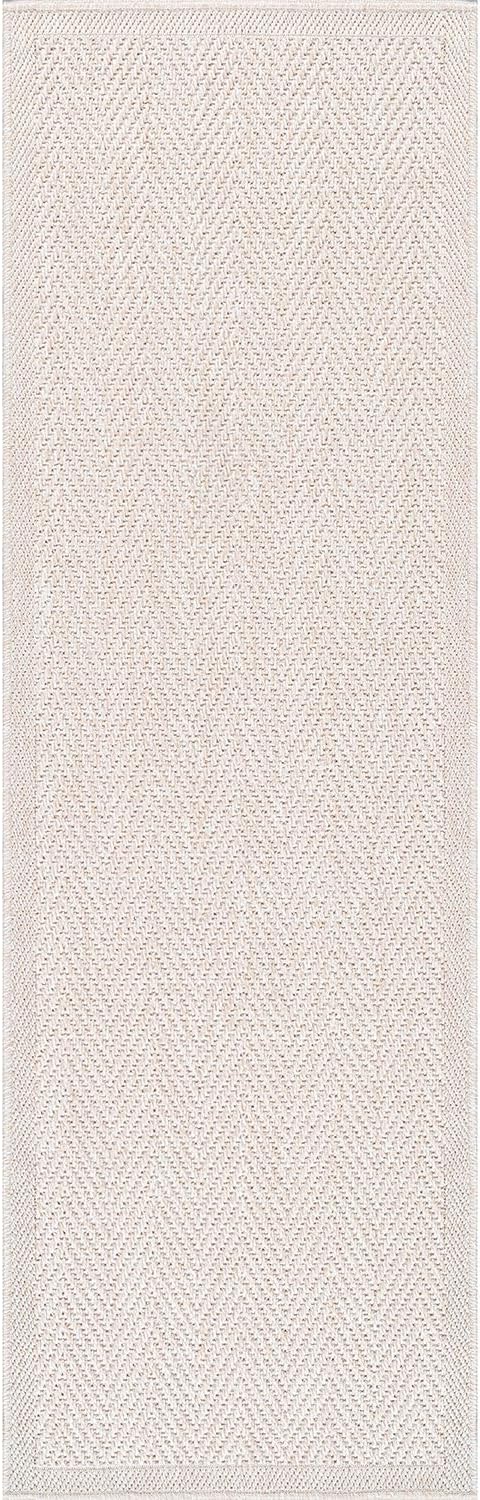 CAMILSON Indoor and Outdoor Runner Rug Off-White Herringbone Seagrass Boho Design Easy-Cleaning Non Shedding Fiber Living Room Bedroom Garden Patio and Kitchen Washable Outside Carpet Alfombras (2x7)