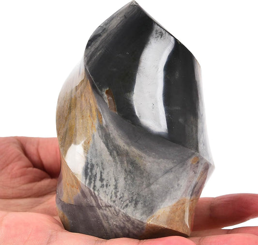 AMOYSTONE Polychrome Jasper Flame Shaped Stone Towers Obelisk Natural Healing Crystal Quartz Reiki Energy Decoration Home Office 0.6-1.0LBS