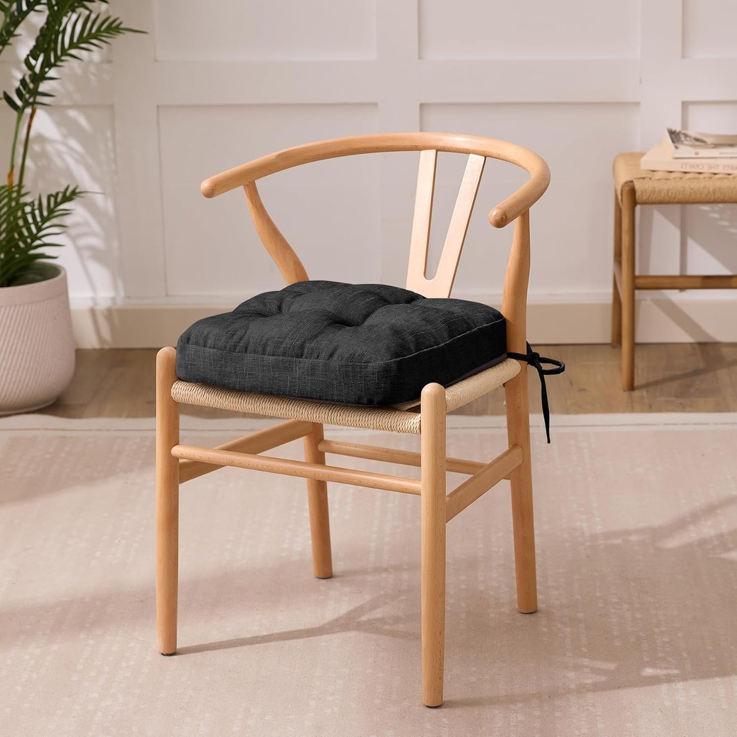 Chair Cushions, Foam Dining Chair Cushions, Tufted Indoor Chair Pads,16.5” x 16.5” x 3.5”, Set of 4, Black