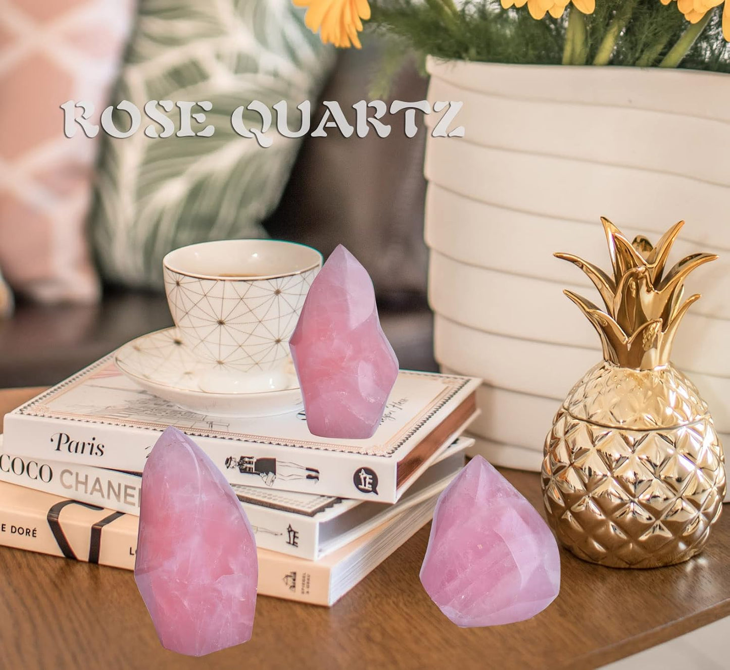 AMOYSTONE Rose Quartz Standing Crystals Big Home Decor Real Rose Quartz Stone Large Flame Tower Energy Meditation Healing Stone 1.0-1.5LB