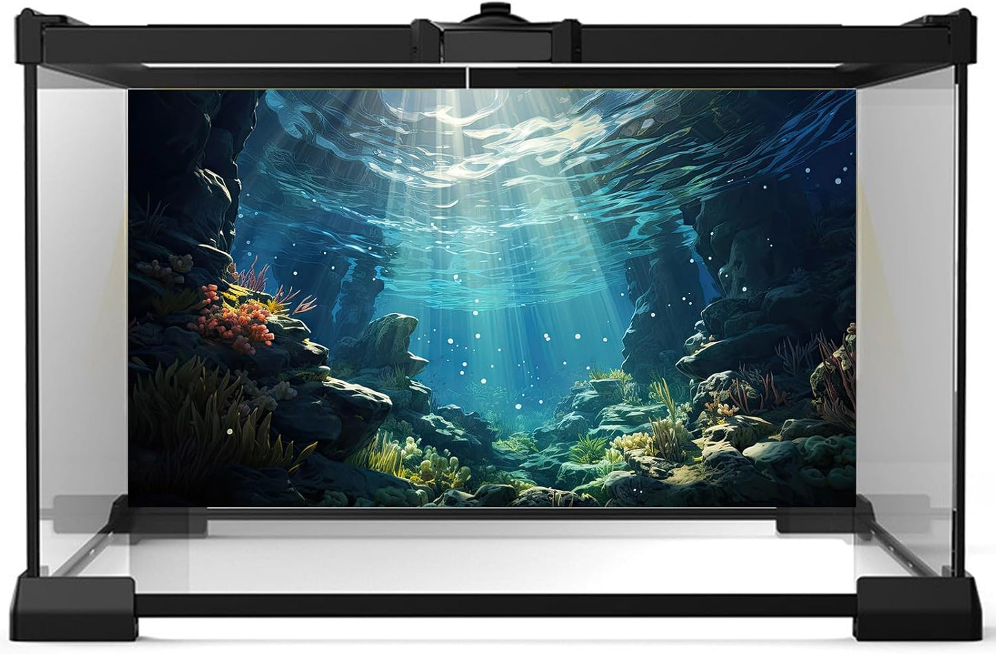 Underwater Aquarium Background Corals and Tropical Fish Terrarium Backdrop Rock Aquatic Plants Sunlight Rays Fish Tank Background Tank Aquarium Wallpaper Poster Decor Vinyl 36x24in