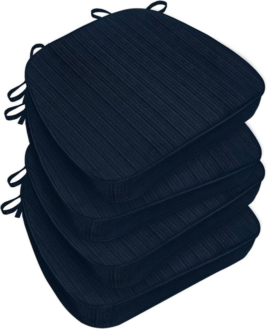 Chair Cushions for Dining Chairs, Indoor Chair Cushions with Ties，Waterproof Chair Pads Set of 4, Navy Blue, 17x16x2.5 Inch