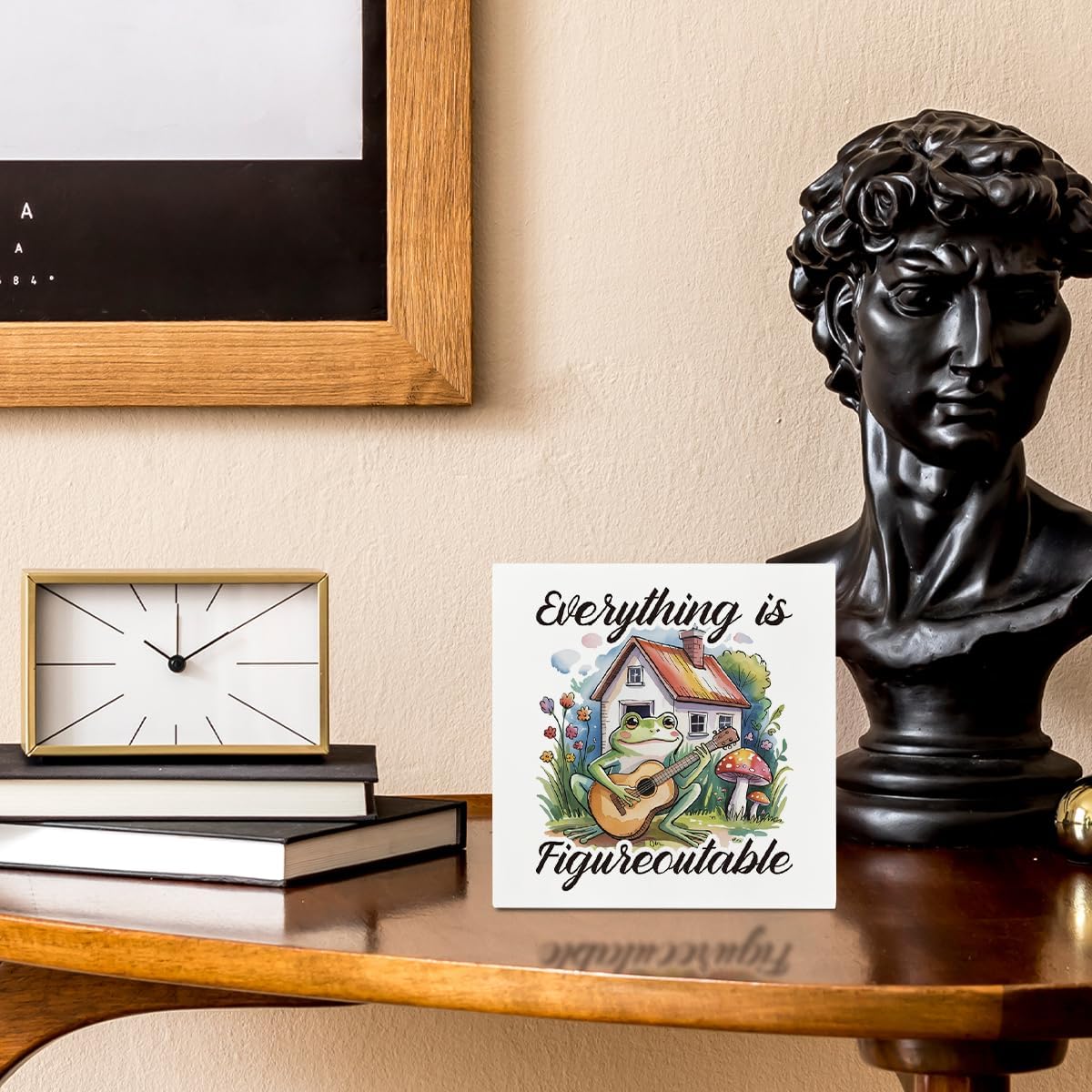 Inspirational Desk Signs, Rustic Wooden Box Signs, Motivation Wood Plaque for Office Cubicle Workplace Decor, Tabletop Decors, Everything is Figureoutable Sign 5×5×1.2inches