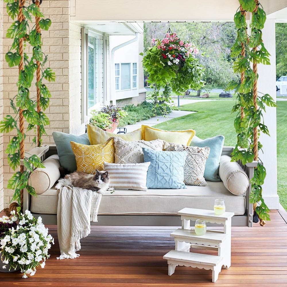 RECUTMS Artificial Monstera Leaves Vines 2Pcs 5.9Ft Fake Tropical Large Palm Leaf Greenery Garland UV Resistant Faux Ivy Rattan for Indoor Outdoor Home Garden Hawaiian Jungle Luau Party Spring Décor