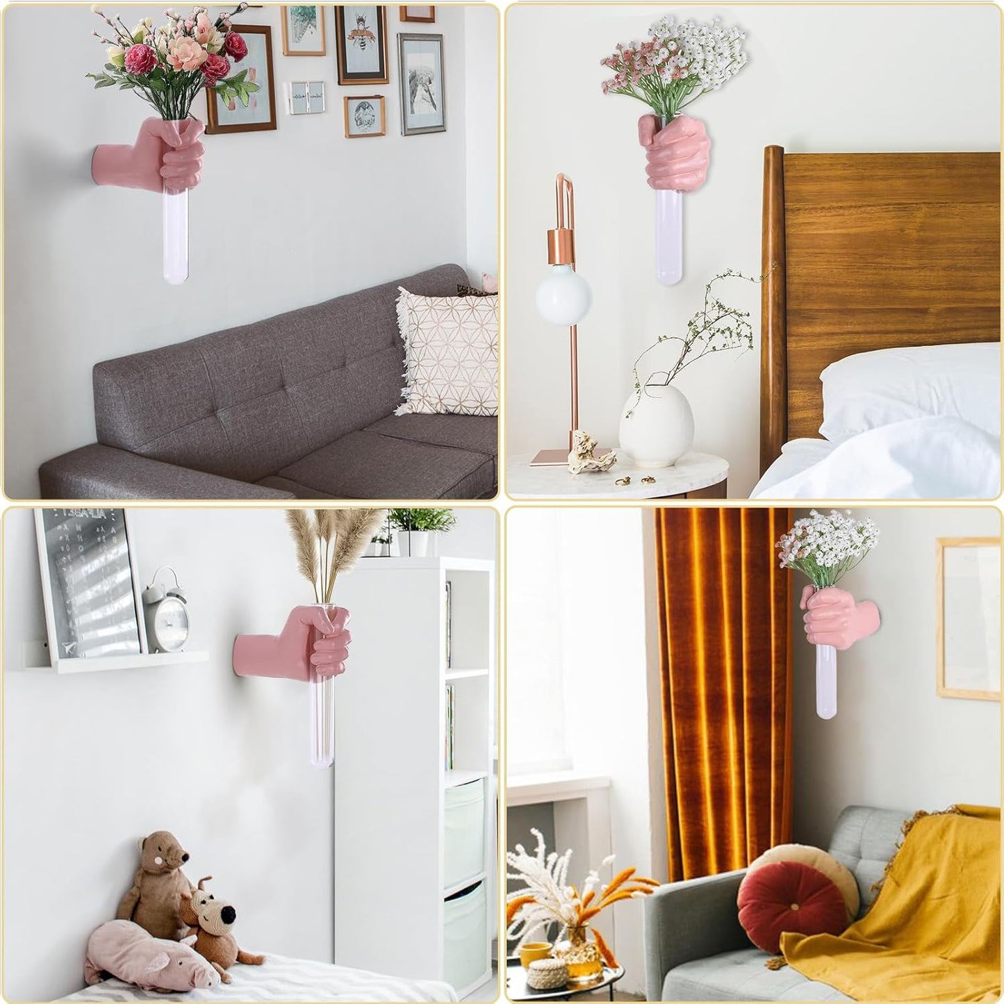 Pink Wall Sculpture,Wall Art Bedoroom,Hand Vase,Funky Flower Vase Decorations,Unique Wall Statue,Home Decor Art