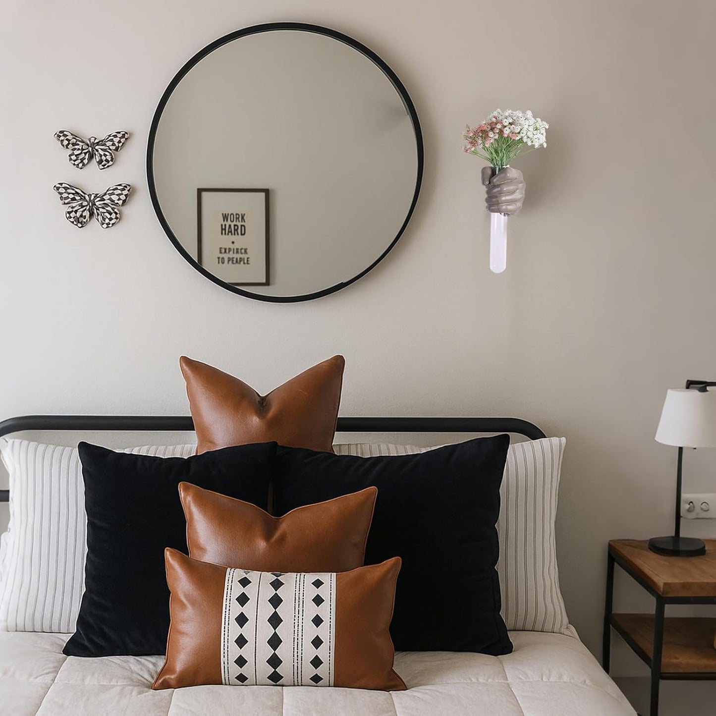 Wall Sculptures, Hand Vases Home Decor, Wall Mount Art Sculpture, Unique Wall Art Statue, Funky Flower Vase Decorations, Modern Eclectic Hanging Decor,Glass Test Tube Vase (Beige)