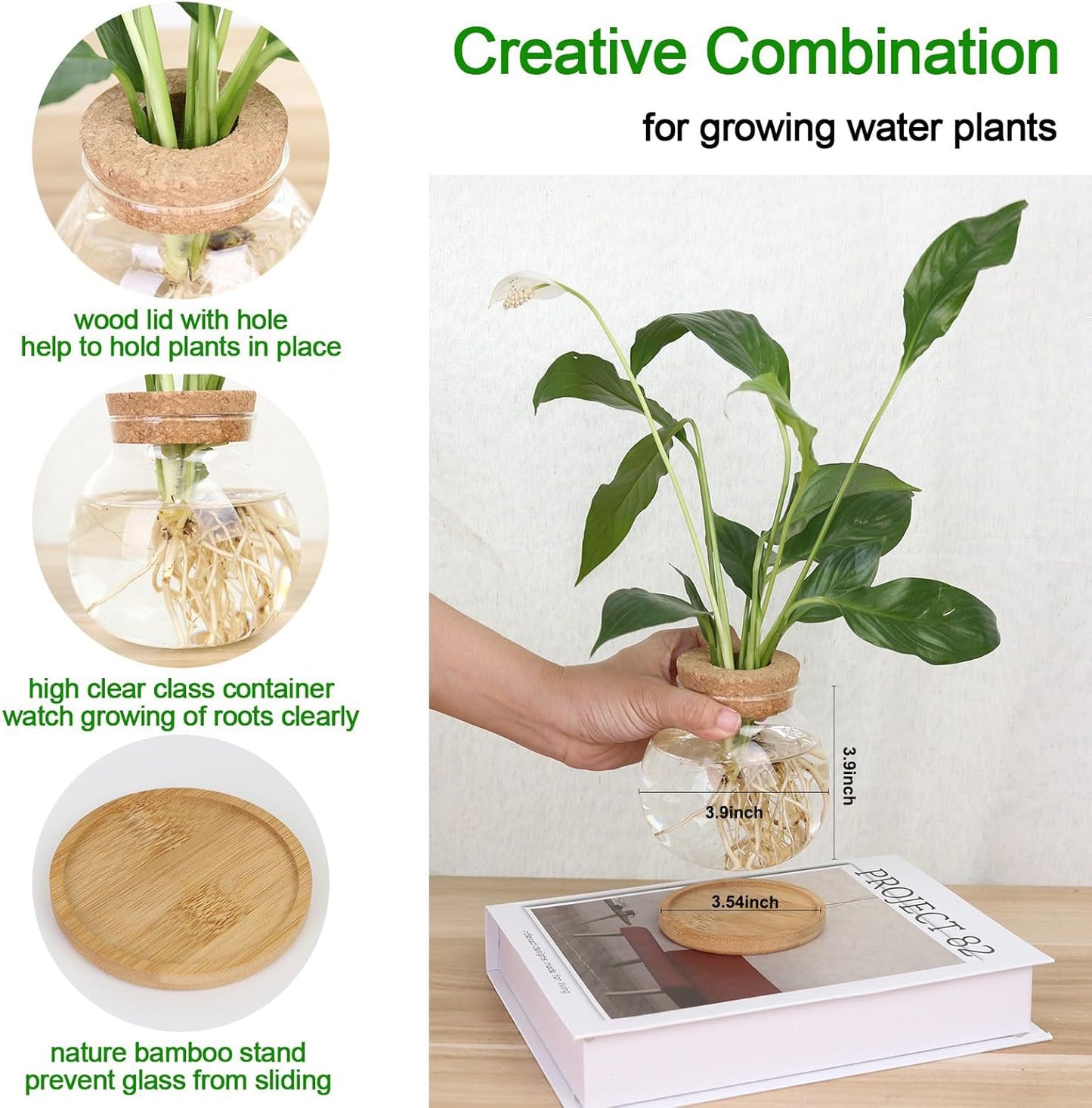 Plant Propagation Station,Hydroponic Glass Container Vase Jars, with Wooden Saucer for Desks, Houses, Garden Decorations, Home Kitchen Decorations and Gifts for Plant Lovers (6)