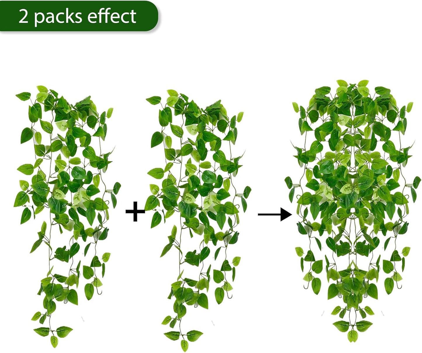 Fake Hanging Plants Vines(2pcs)for Room Decor, Artificial Ivy Greenery Garlands for Home Bedroom Living Aesthetic Kitchen Office Wall Patio Bookshelf,Indoor,Outdoor Farmhouse Decorations(No flowerpot)