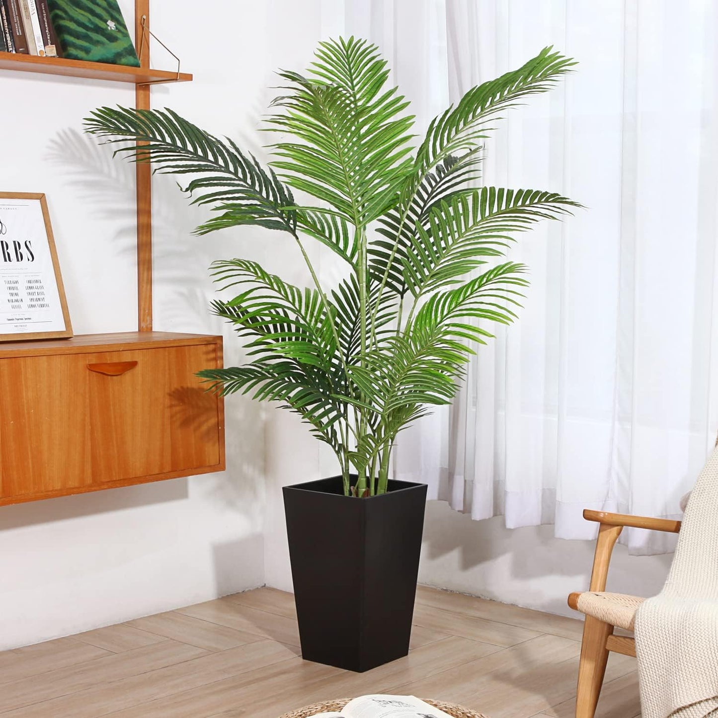 Fopamtri Artificial Areca Palm Plant 5 Feet Fake Palm Tree with 17 Trunks Faux Tree for Indoor Outdoor Modern Decoration Feaux Dypsis Lutescens Plants in Pot for Home Office Perfect Housewarming Gift
