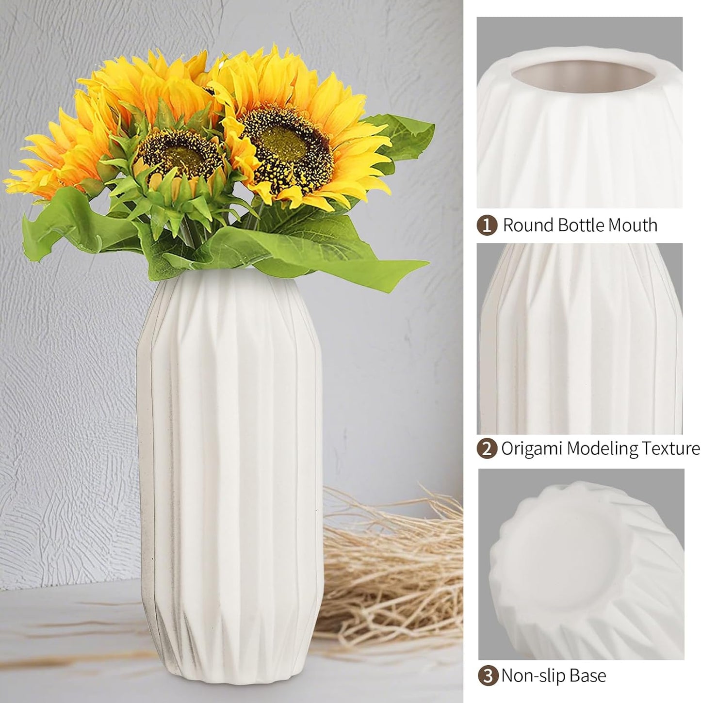 Ceramic Vase Set of 3, White Vase for Modern Home Decor, Decorative Vases for Bouquet Pampas Grass Dried Flowers, Living Room, Bedroom, Bathroom, Shelf Centerpiece Table Decorations