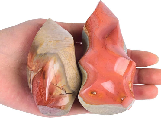 AMOYSTONE Polychrome Jasper Flame Shaped Stone Towers Obelisk Natural Healing Crystal Quartz Reiki Energy Decoration Home Office 1.0 Pound