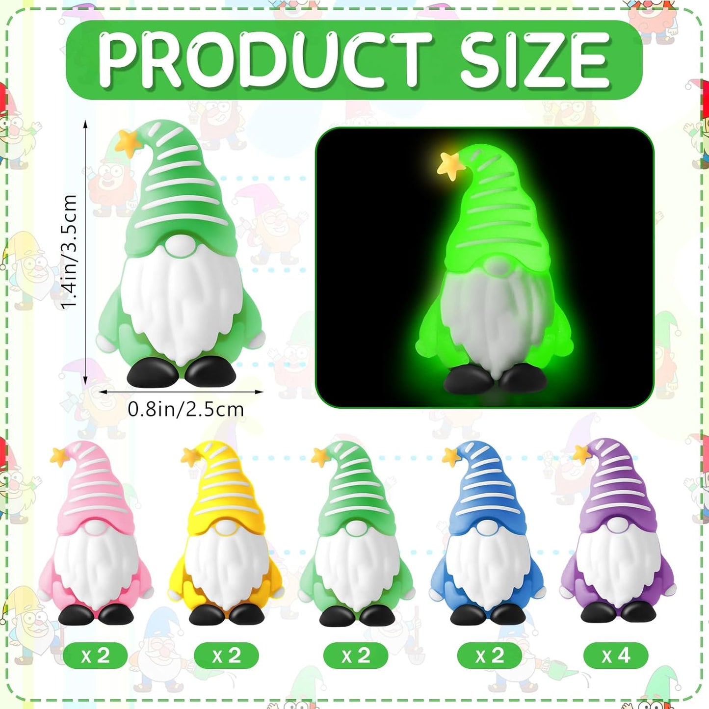 12 Pcs Luminous Mini Gnomes Figurines Fairy Glow in Dark Garden Miniature Gnome Figurines Decor Funny Poses Garden Yard Home Patio Lawn Backyard Hide See DIY Craft