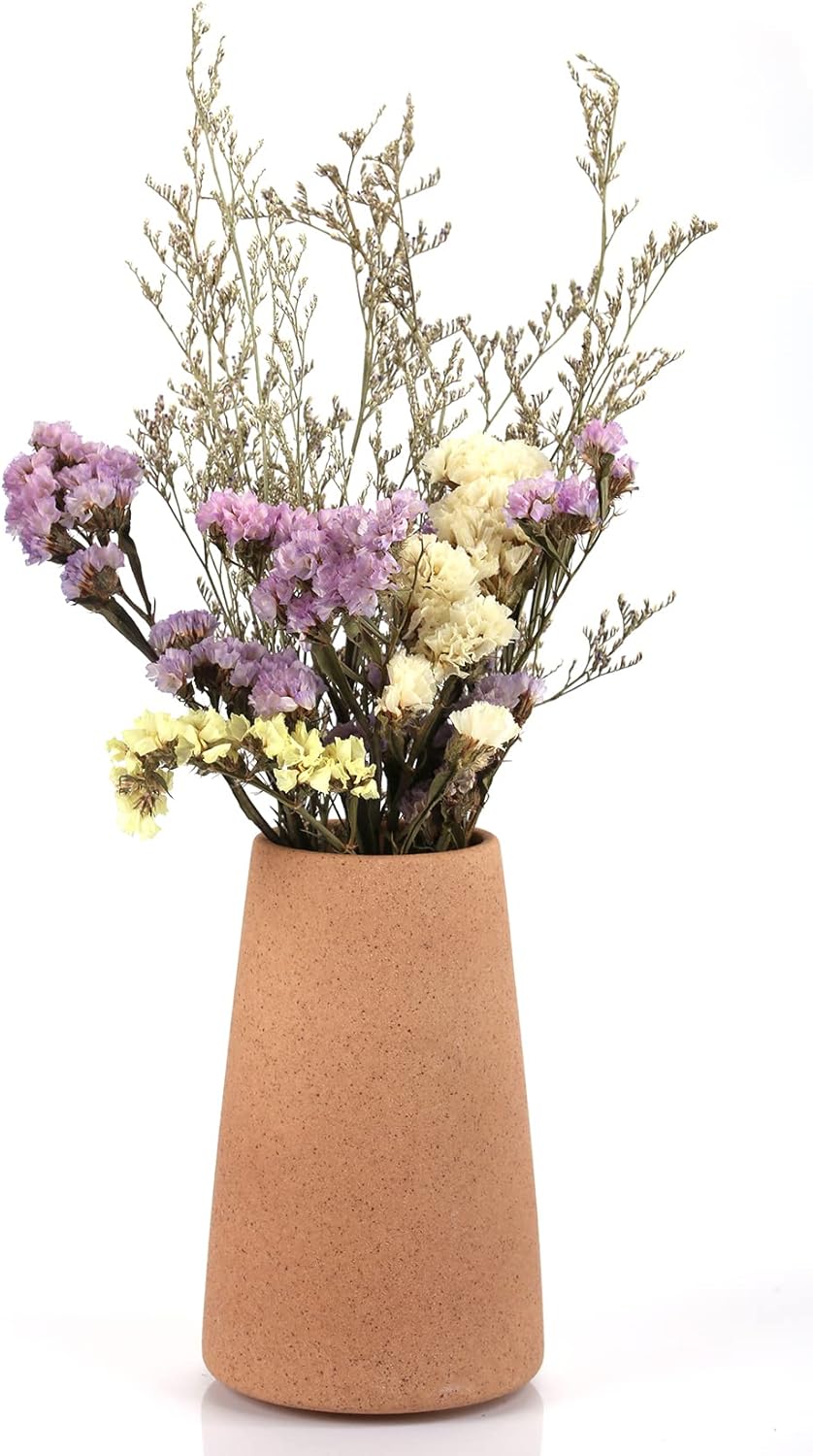 Simple Vase for Flowers Plants, Matte Vases for Modern Table Shelf Home Decor Wedding Boho Decor, 6" H Frosted Elegant Ceramic Vase for Pampas Grass Fluffy Stem Bouquet Lavender Flowers (Brown, 1)