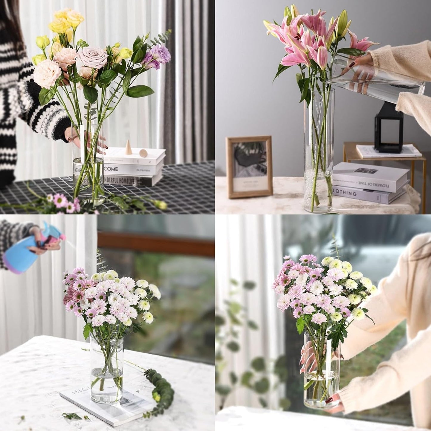 Clear Flower Vase, Non-breakable Vases, 4" W x 16" H, Acrylic Vase, Aesthetic Room Decor Cylindrical Modern Flower Vases for Table Centerpiece, Home Decor, Women Floral Arrangement Gift