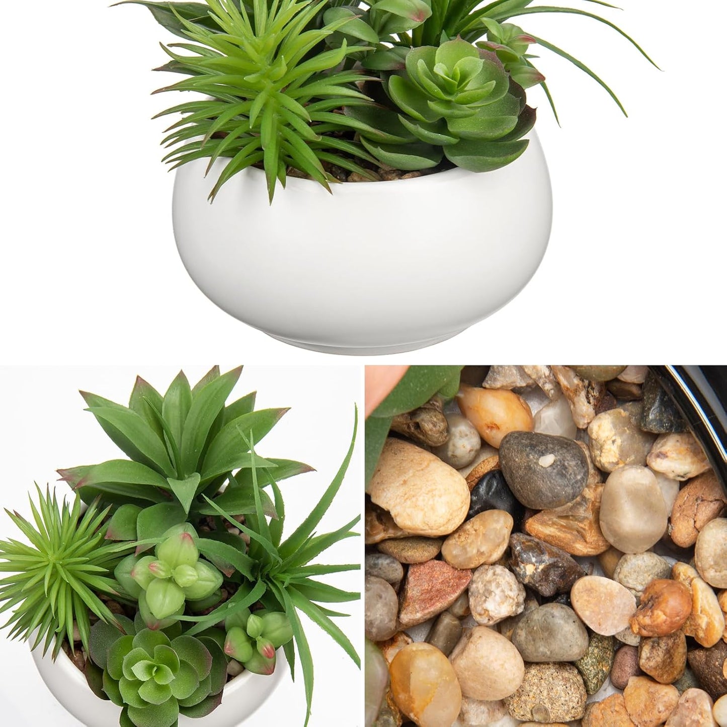 Fake Plants Artificial Succulents in Pots Faux Succulent Arrangement Potted Plant in White Ceramic Planter Bowl for Home Decor Office Desk Bathroom Shelf Living Room Indoor Decorations