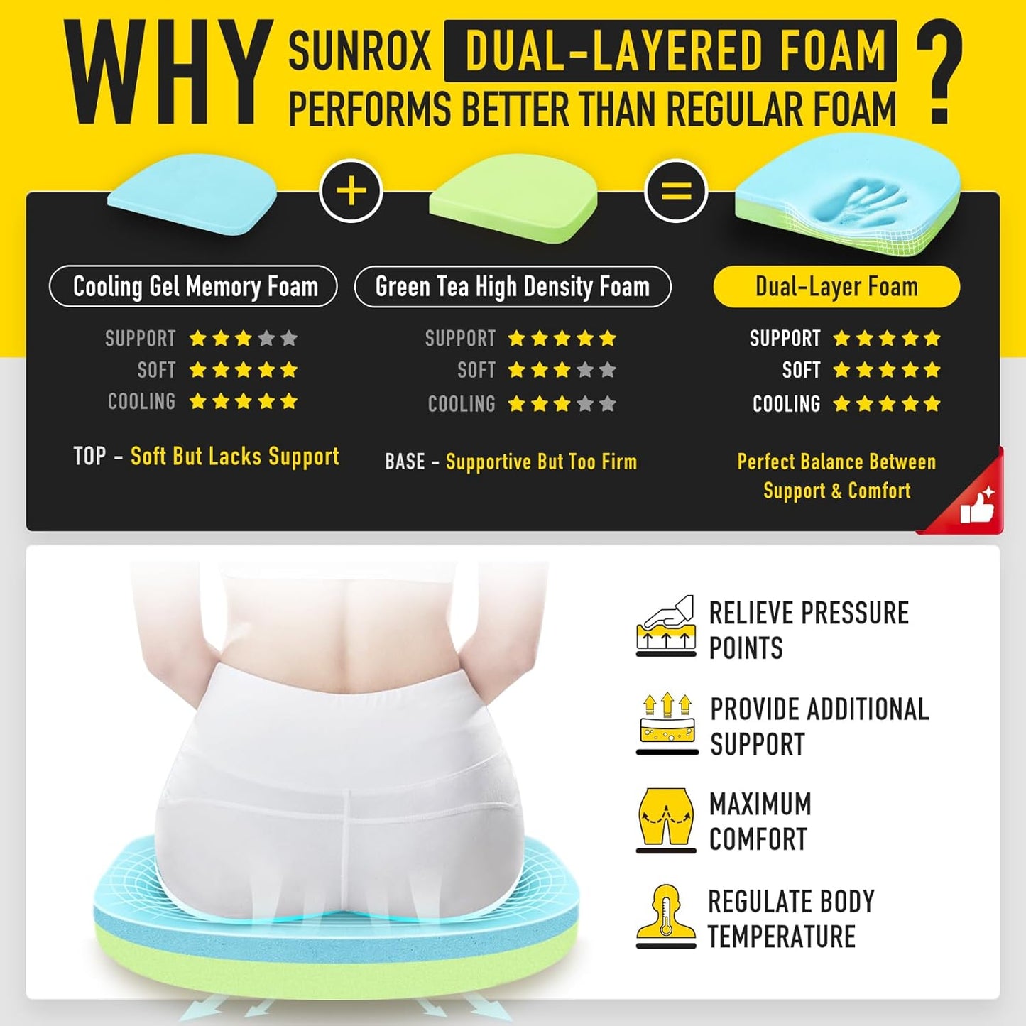 SUNROX Gel Memory Foam Chair Cushions, FadeShield Water-, Stain-Resistant Durable Reversible Seat Cushion Pads with Ties for Indoor/Outdoor Kitchen Dining Office, 19"x19", Set of 4, Husk Birch