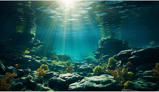 Aquarium Background Underwater Aquatic Plants Rocks Fish Terrarium Backdrop Sunlight Rays Coral Fish Tank Background Cave Style Landscape Sea Grass Tank Wallpaper Poster Vinyl 60x24in