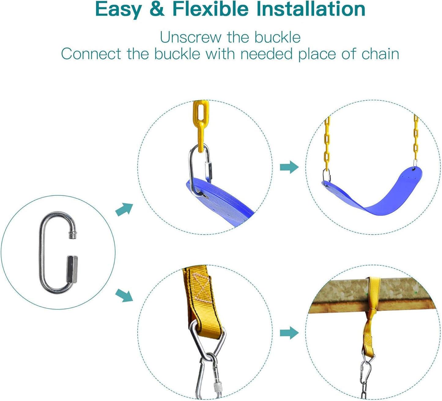 PACEARTH 2 Pack Swings Seats Holds 660lbs with 68.9 inch Anti-Rust Chains Plastic Coated 23.6 inch Tree Hanging Straps and Locking Buckles (Blue)