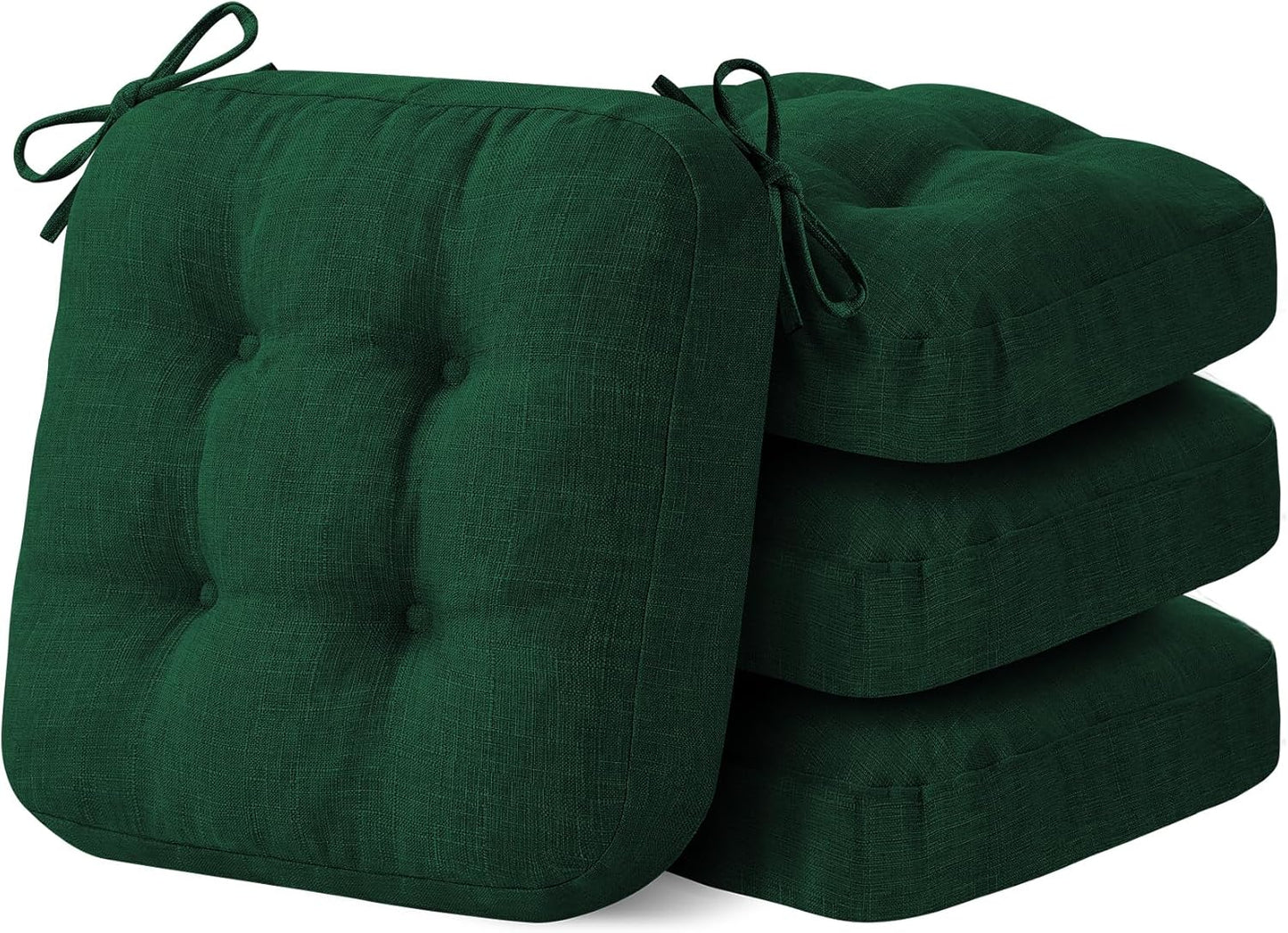 Chair Cushions for Dining Chairs, Dining Chair Cushions, Tufted Indoor Chair Pads with Ties & Non Slip Backing, Seat Cushions for Kitchen Chairs 16.5” x 16.5” x 3.5”, Set of 4, Green