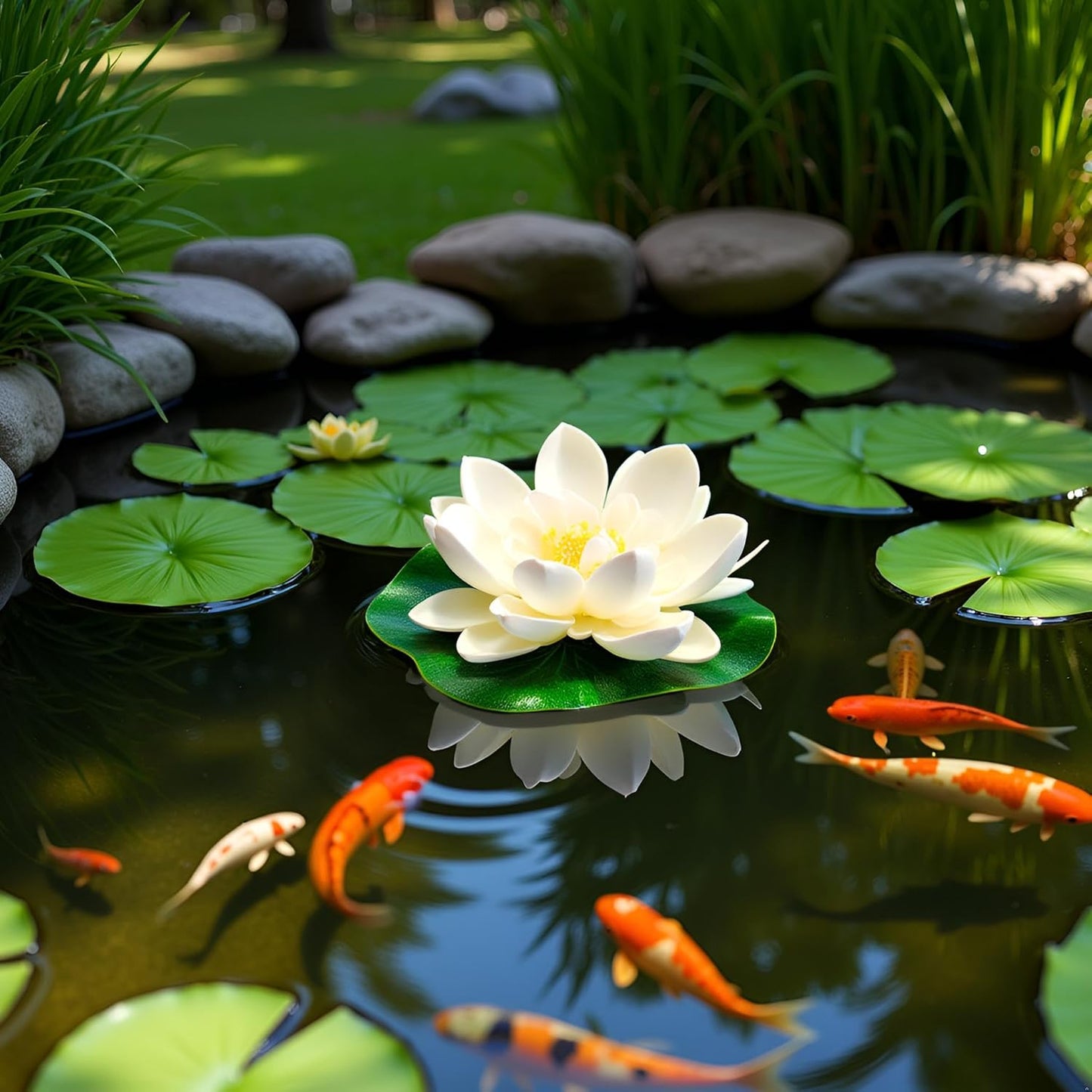2Pcs White Artificial Floating Foam Lotus Flowers with Water Lily Pad Ornaments,Perfect for Patio Koi Pond Pool Aquarium Home Garden Wedding Party Holiday Decoration Water Gardens and Ponds