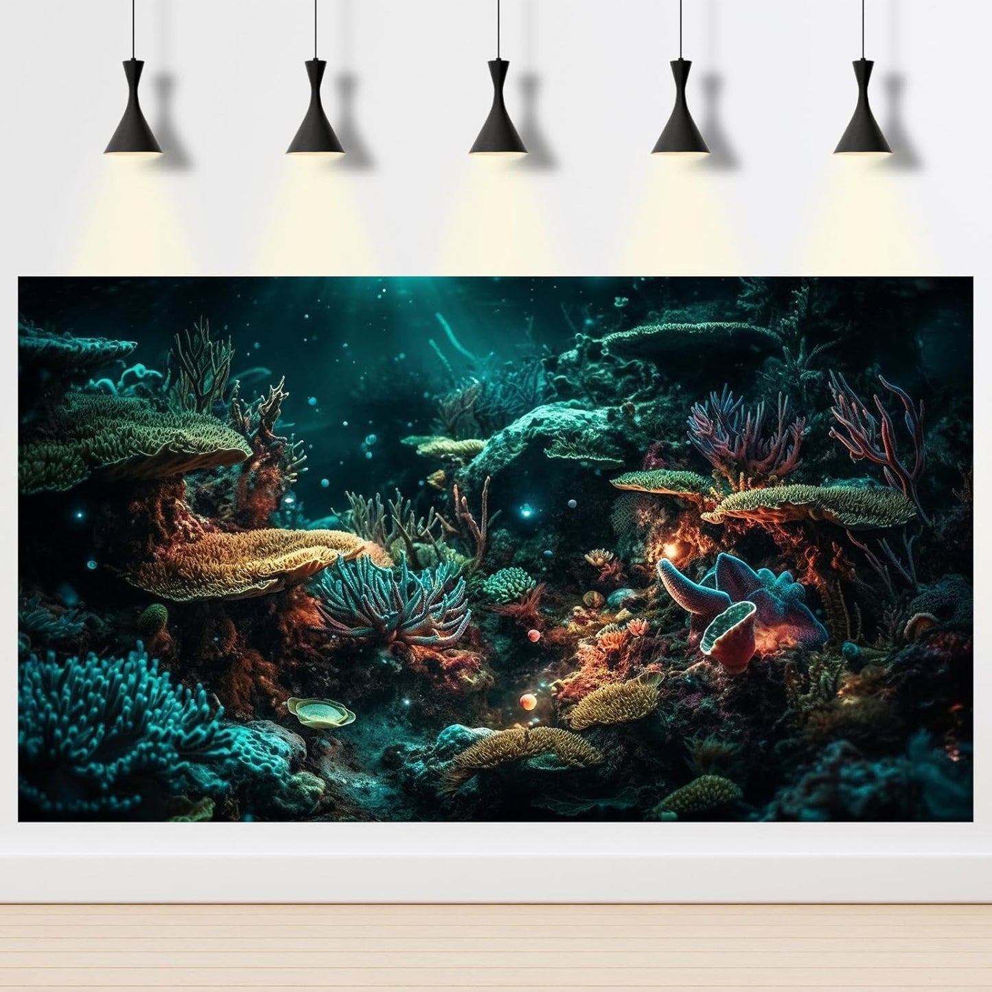 Aquarium Background Colorful Picturesque Coral Reef Terrarium Background Tropical Sea Various Hard Corals Underwater Landscape Fish Tank Backdrop Aquarium Poster Background Vinyl 36x20in