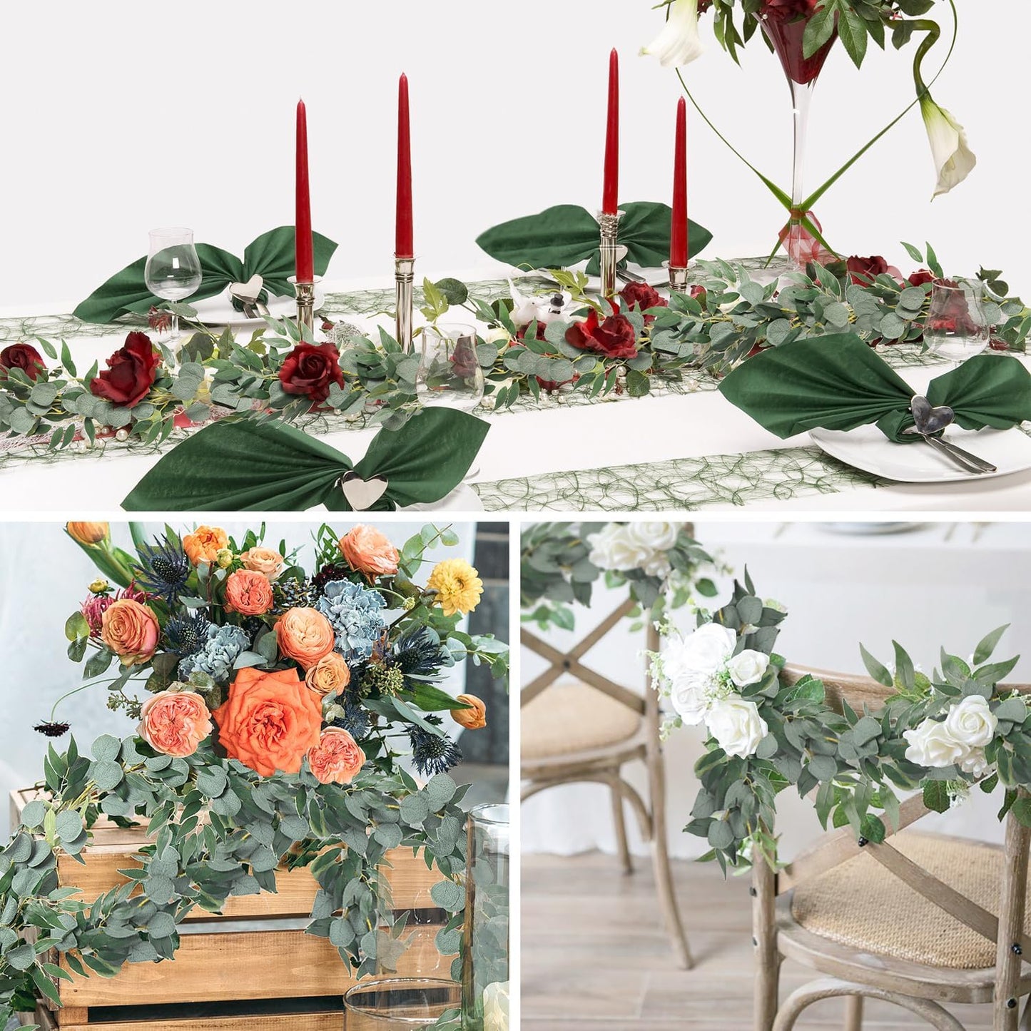RECUTMS 2Pack Artificial Eucalyptus Garland with Willow Leaves 6Feet Fake Hanging Plant Silk Eucalyptus Willow Leaves Ivy Garland Faux Greenery for Indoor Outdoor Wedding Party Home Table Arch Decor