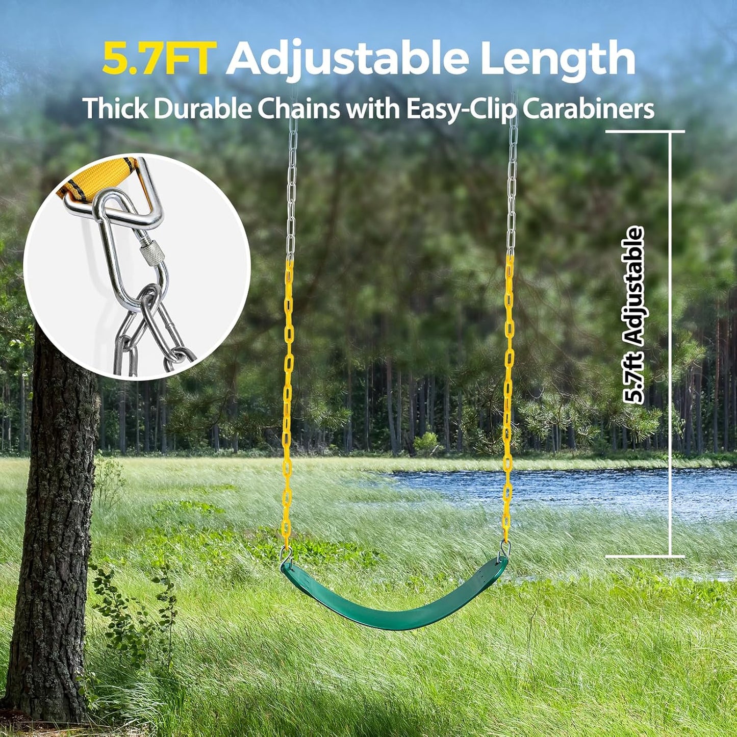 PACEARTH 3 Pack Swings Seats Holds 660lbs with 68.9 inch Anti-Rust Chains Plastic Coated 23.6 inch Tree Hanging Straps and Locking Buckles Playground Swing Set Accessories Replacement - Green